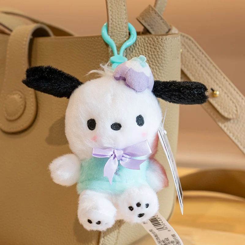 Sanrio Flower Series Keychains Small Pendant Plush Toy My Melody Kuromi Cinnamoroll Pom Pom Purin Pochacco Kawaii Doll Gifts