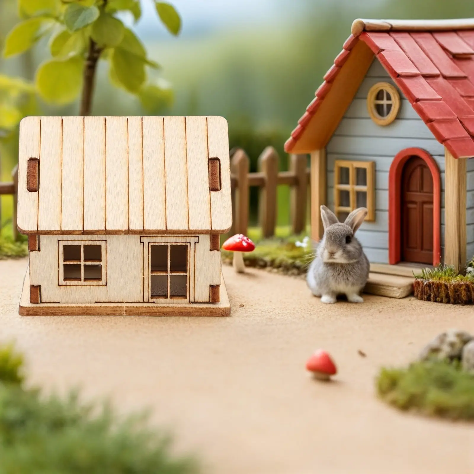 ミニチュア木製ハウスDIY 3Dパズル 塗装可能な木製キャビン 砂場用木製装飾 楽しいDIY木製ハウス