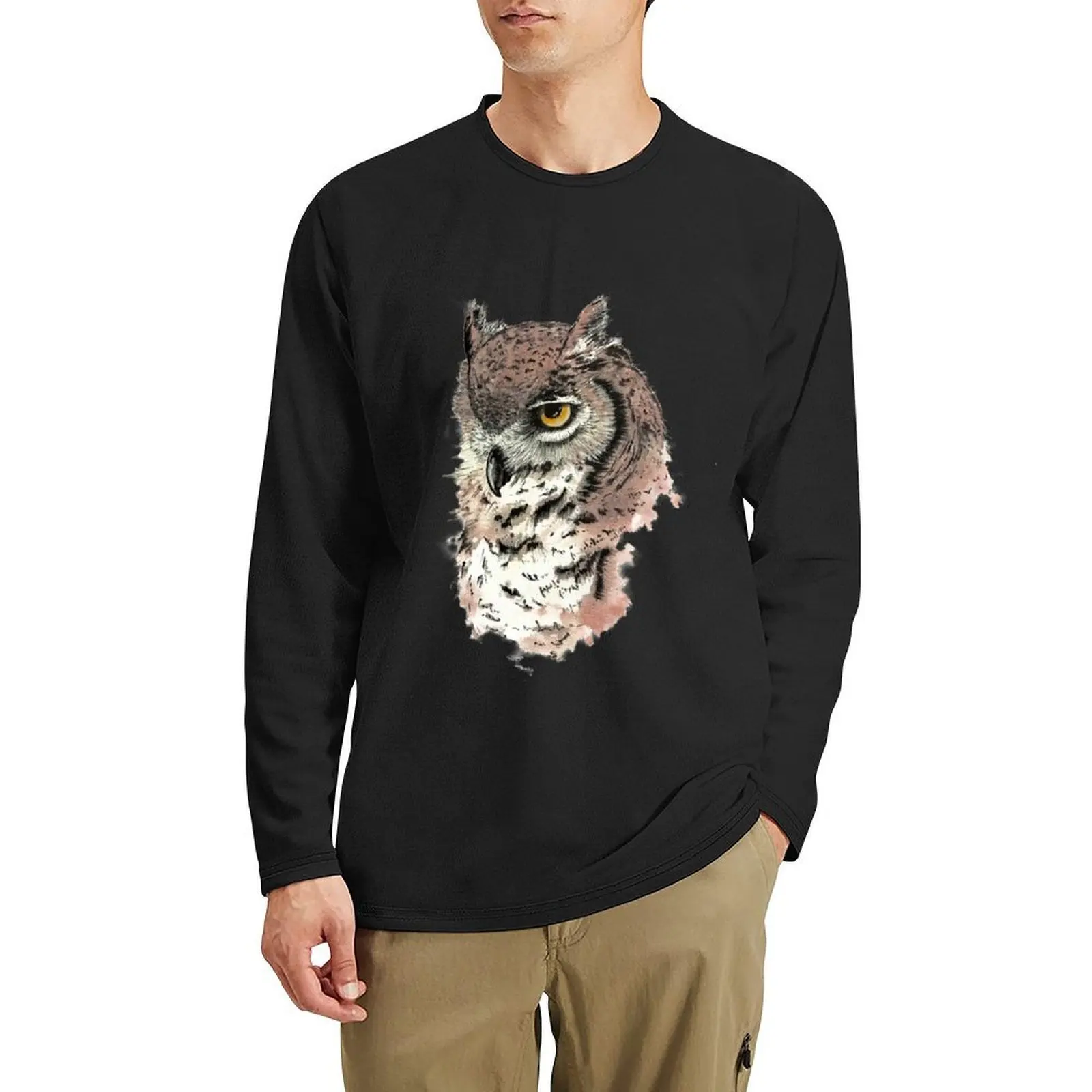 

Great Horned Owl Long T-Shirt custom t shirts heavyweight t shirts graphic t shirt black shirts shirt for men