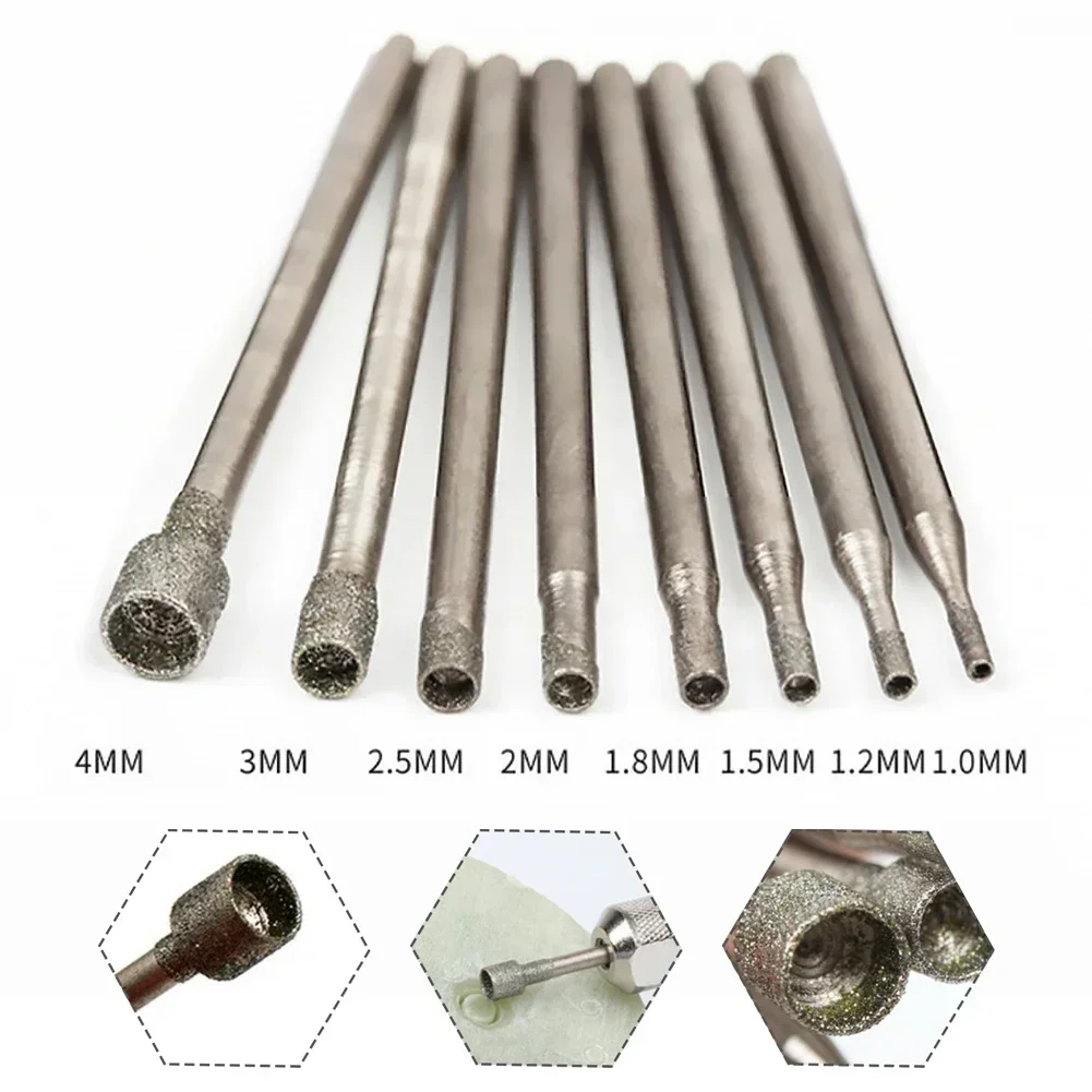 

10Pcs 0.8-4mm Rotary Diamond Burr Core Drill Bit Engraving 2.35mm For Glass Tile Grinding Hollow Head Rotary Power Tools