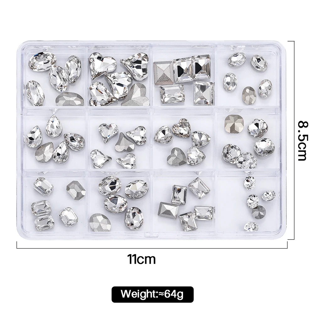 12 Gitter Mini-Diamanten mit Flachboden für Nagelkunst, Weiße Nagelrhinesteine für 3D-Nageldekorationen, Glitzer-Maniküre-Zubehör – Detail 5