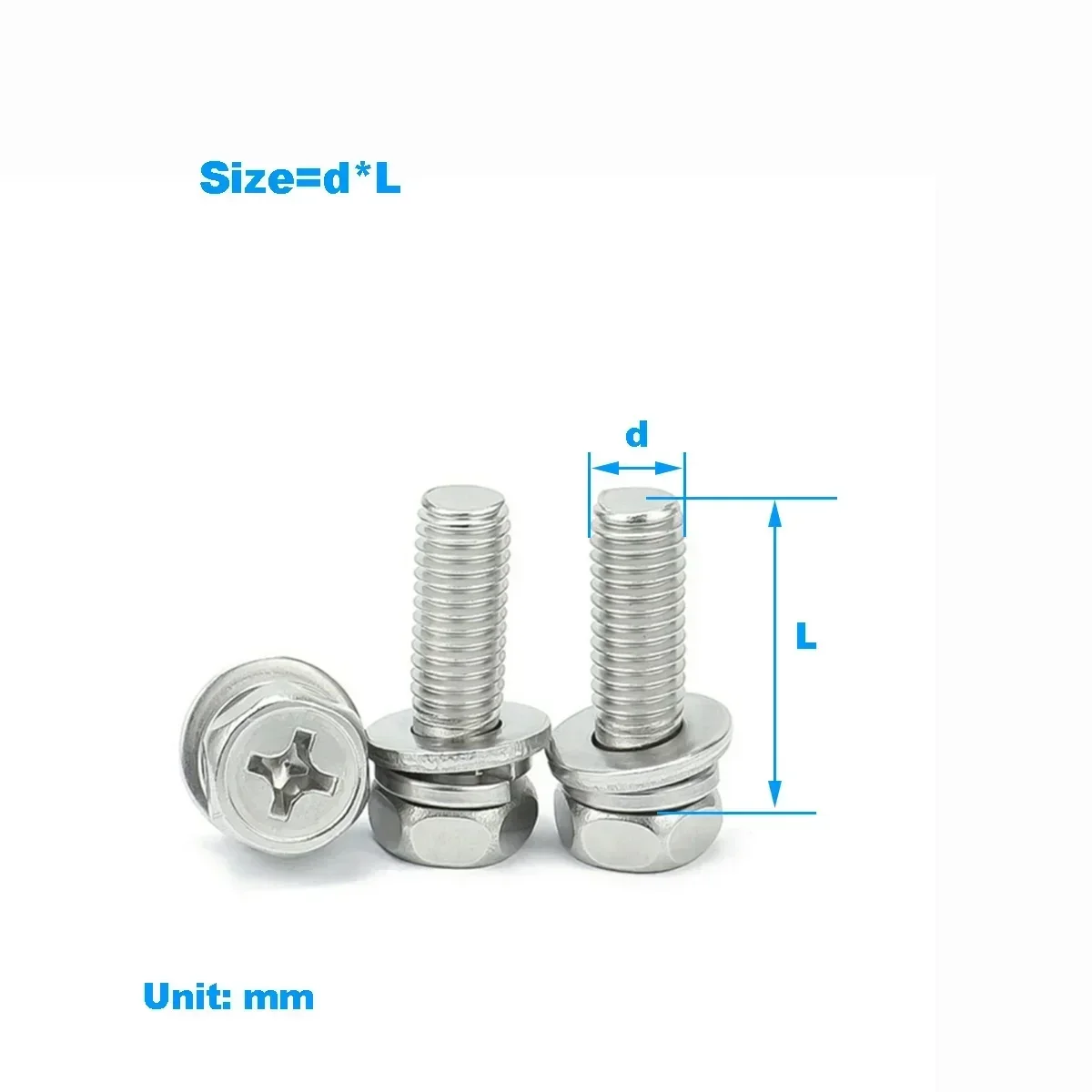 

304 Stainless Steel Cross Hexagonal Triple Combination Screw / Recessed Combination Bolt M3M4M5M8M10