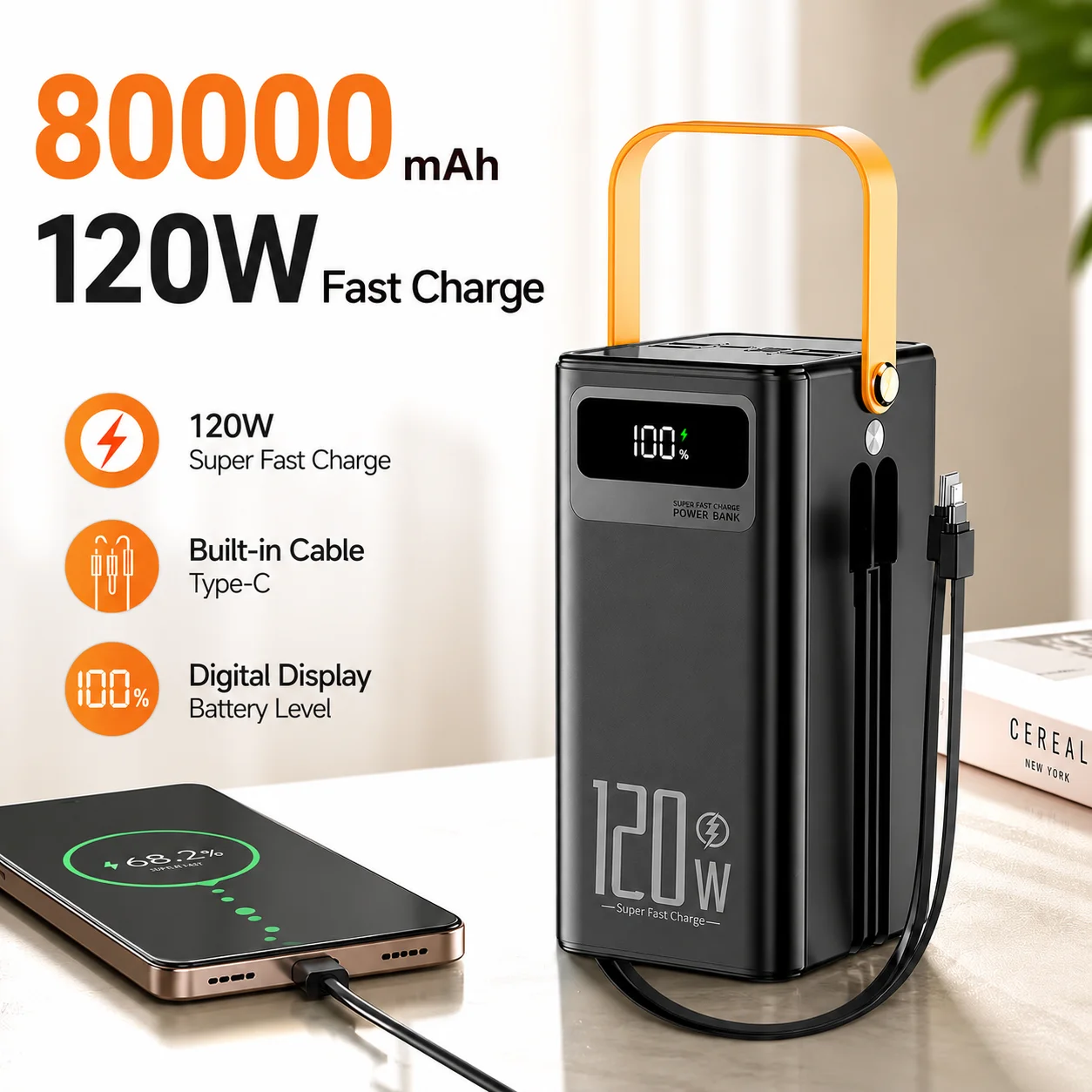 80000mAh Power Bank 120W Fast Charging Portable Charger External Battery Pack Supports Simultaneous Charging 7 Devices