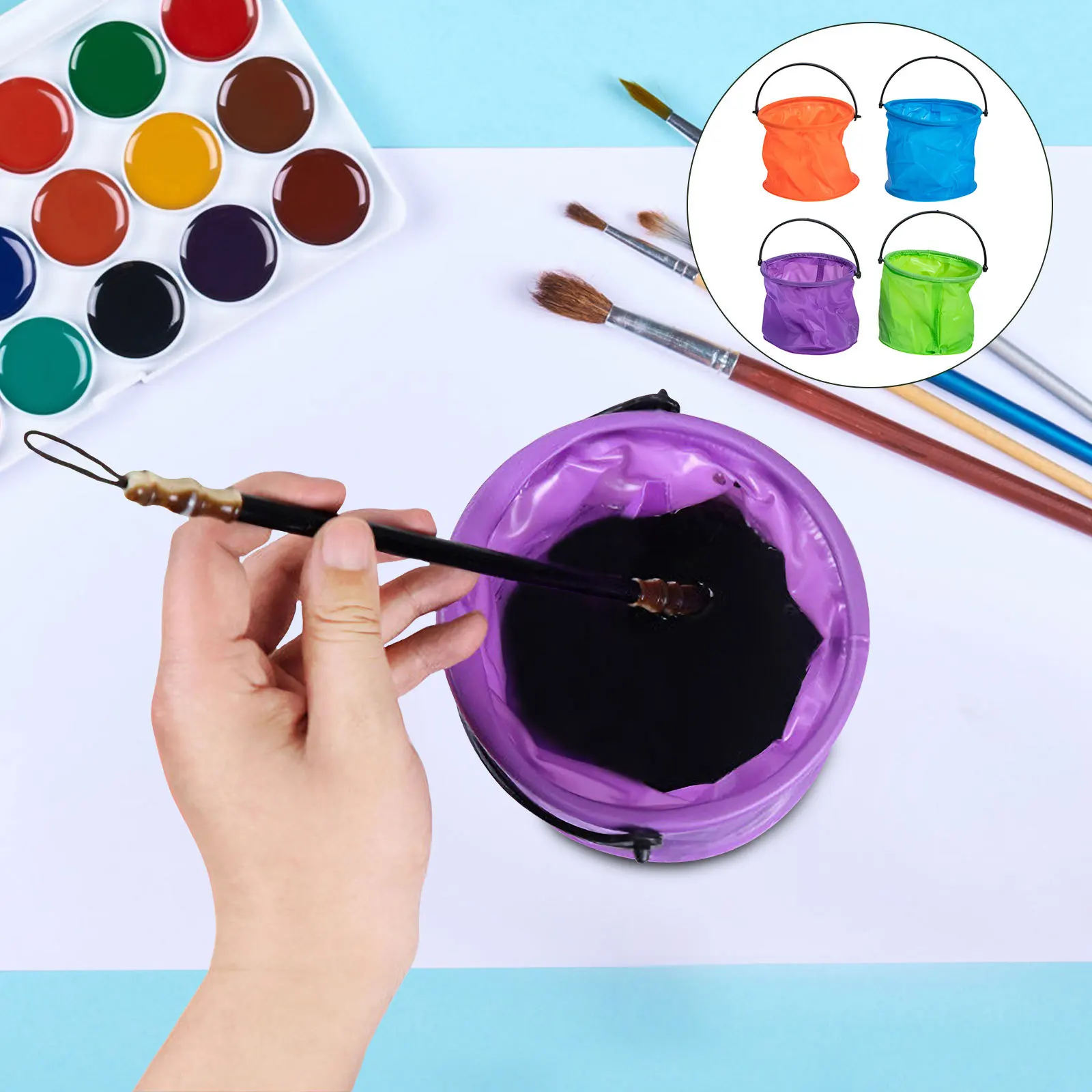 

4 шт. складное ведро для мытья кистей, маленькое ведро из ПВХ, портативная легкая ручка для рисования, шайба, инструмент для уличного эскиза, кемпинга