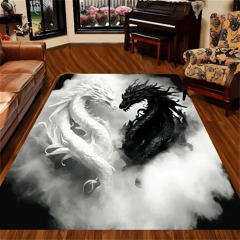 Yin Yang Dragon Pattern Area Rug Non Slip Washable Mat For Kitchen Bathroom Laundry Office Home Decor