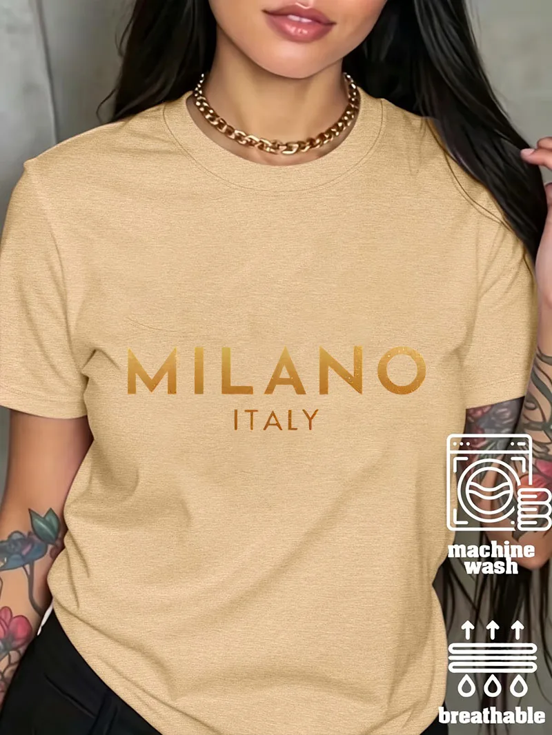 New Fashion Milano Italy Letter Print T-Shirt Breathable Tshirt Fashion Loose Graphic Tees High Quality Clothes Women
