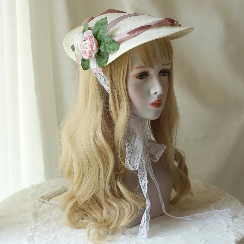 Mulheres meninas verão chapéu de sol kawaii lolita cosplay laço flor bandagem bowknot chapéus de palha senhoras elegante boné