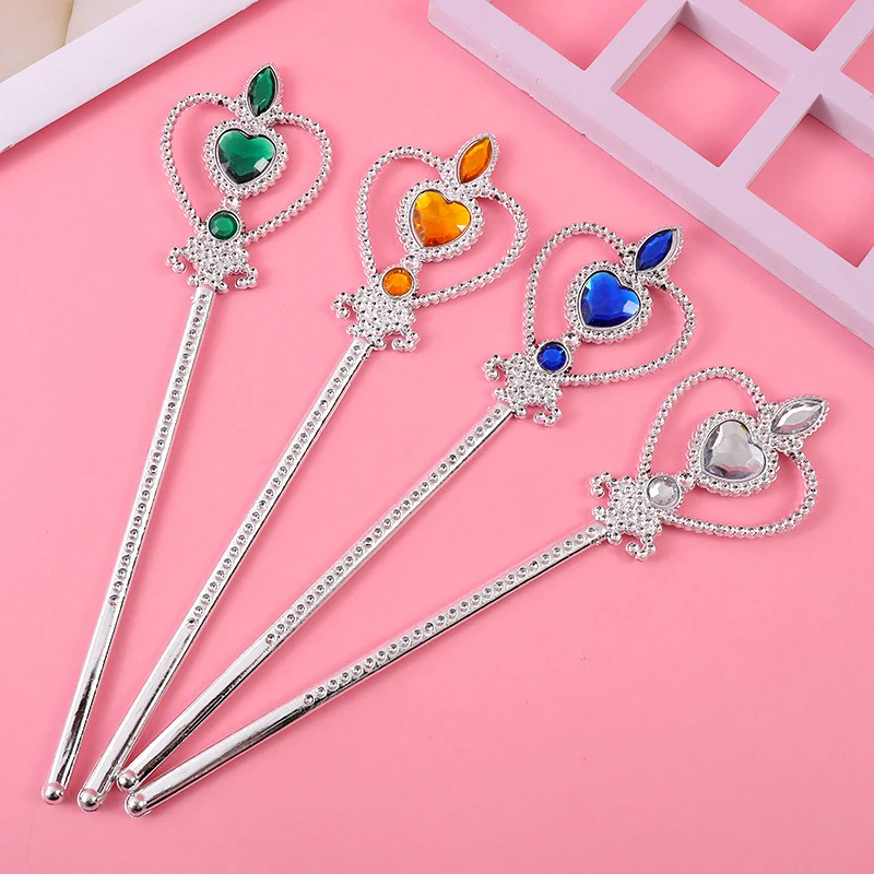 Kids Gemstone Crown Scepter Toys Princess Costume Accessories Girls Cute Headdress Magic Wand Toy Children's Birthday Party Gift