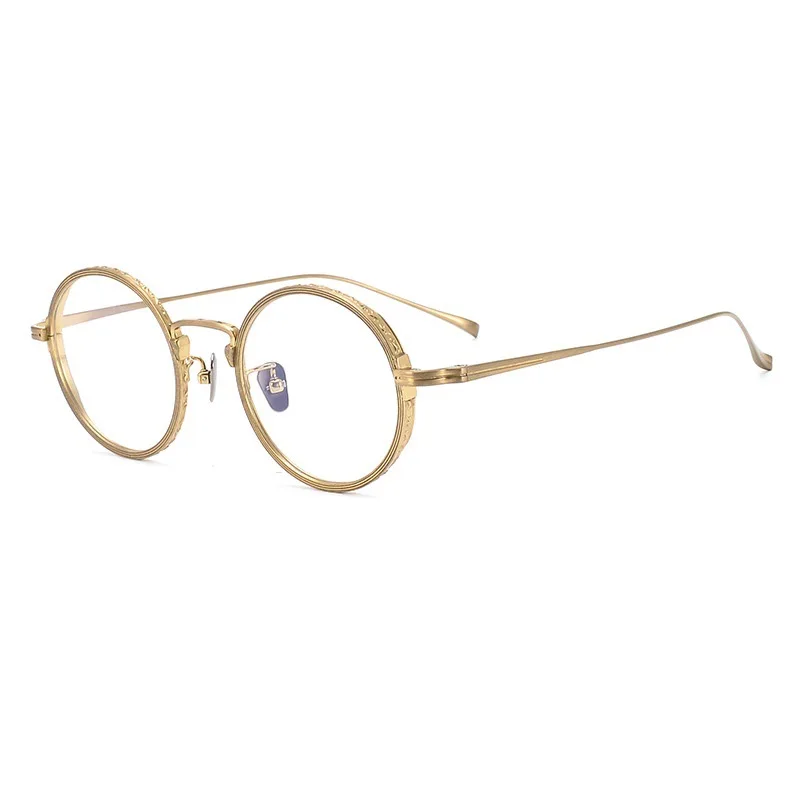

Designer exquisite carved gold silk edge round frame, retro ultra-light pure titanium glasses frame, high-degree myopia glasses