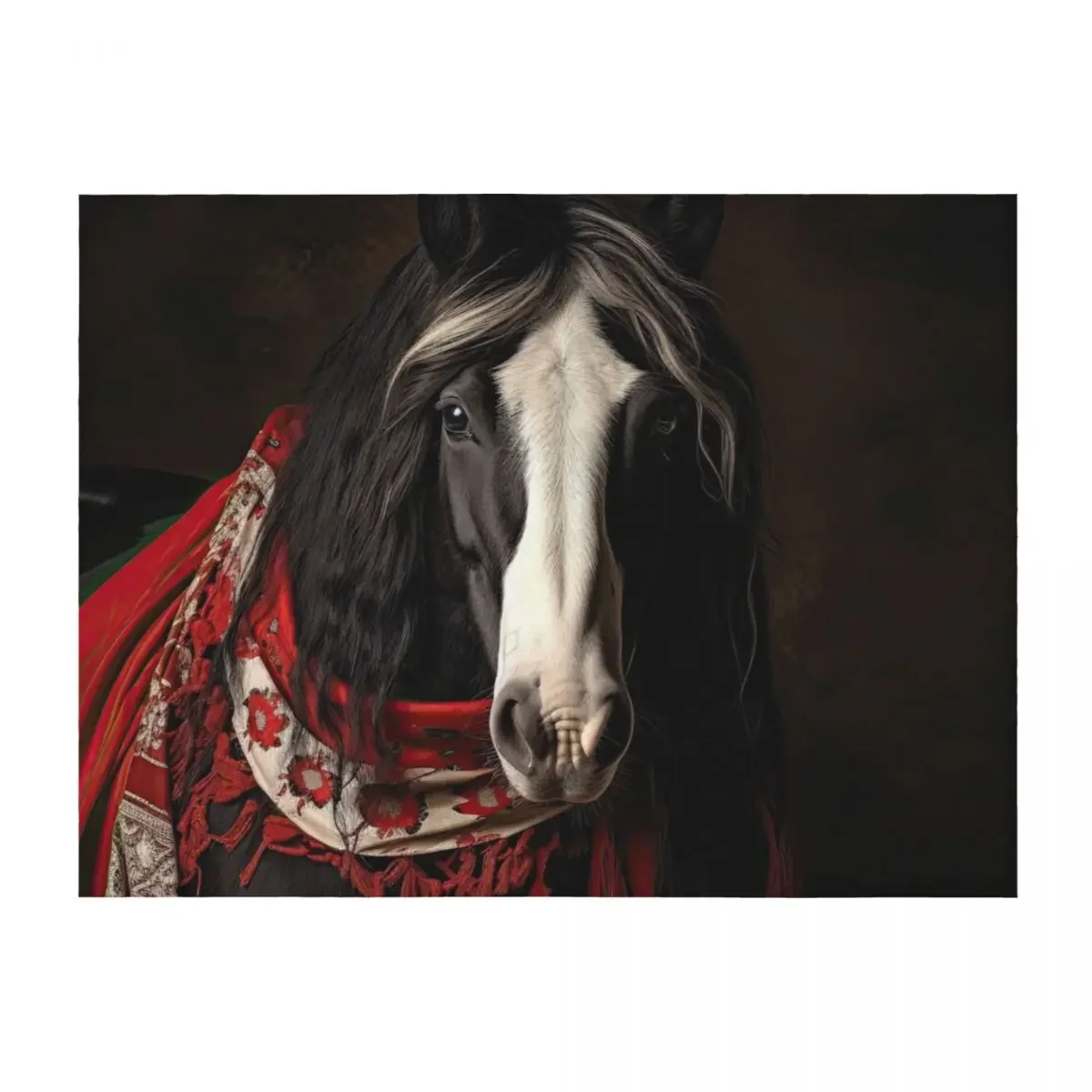 

Gypsy Vanner Horse with Red Scarf Throw Blanket Soft Beds Luxury Brand blankets ands sofa bed Blankets