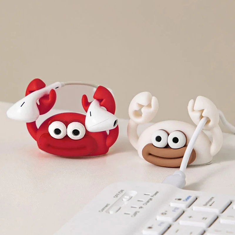 Cartoon Crab Cable Holder Desktop Winder Wire Organizer Holder Self-Adhesive Wire Stand Creative Data Cable Management Clip