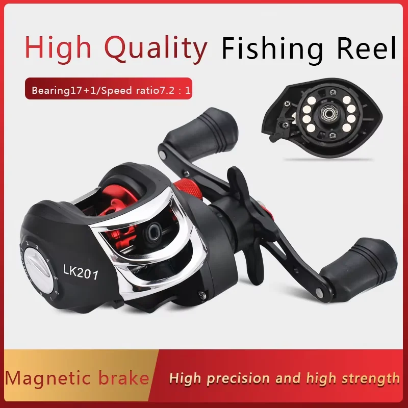 LIZARD With Magnetic Brake System 8KG Drag Resistance 17 + 1 BB 7.2 High Speed Black red Fishing Reel