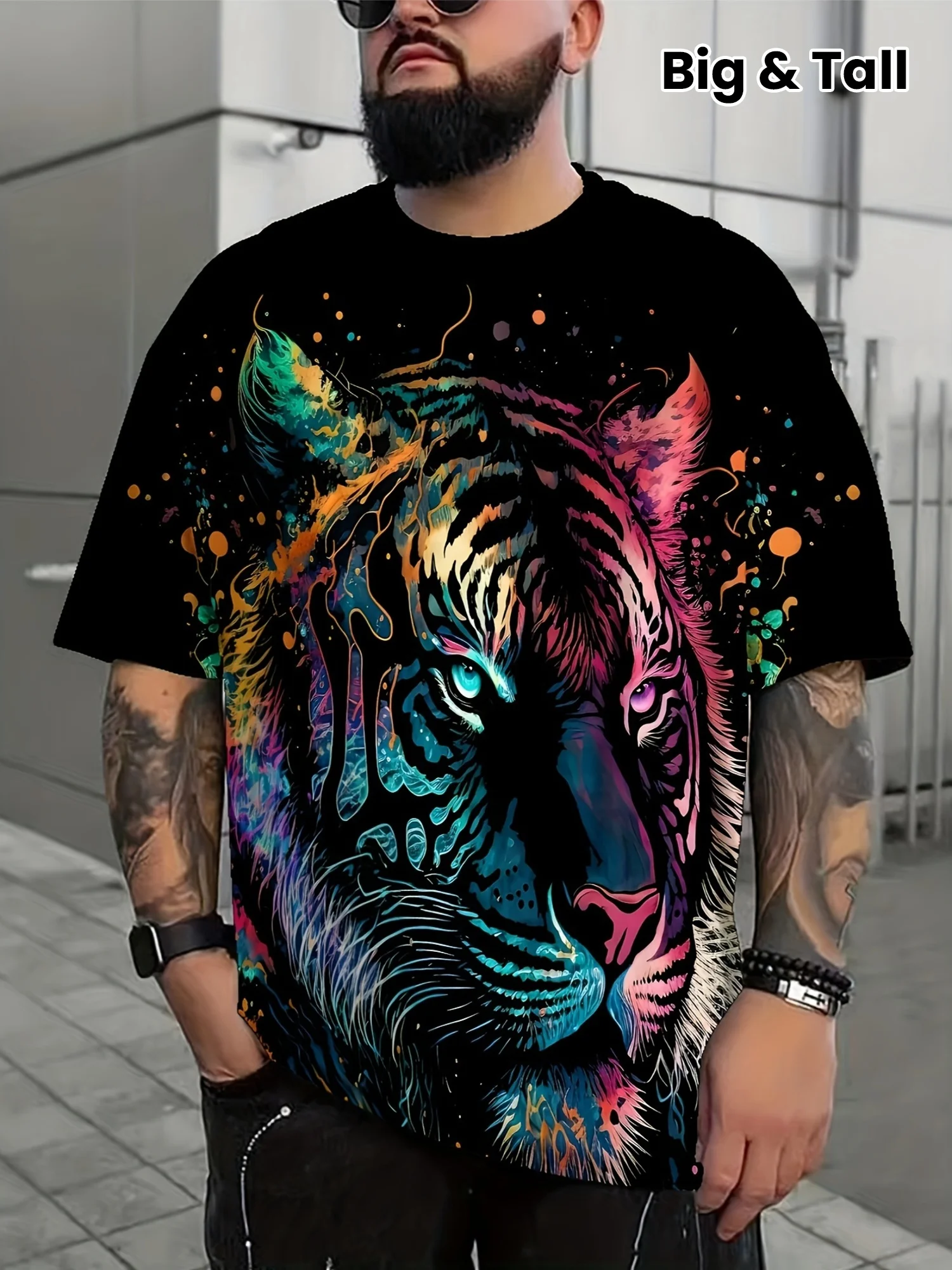 T-Shirt For Men 3D Animal Tiger Print Tee Shirts Summer Short Sleeved Tee Male Pullover Top Casual Men'S Clothing