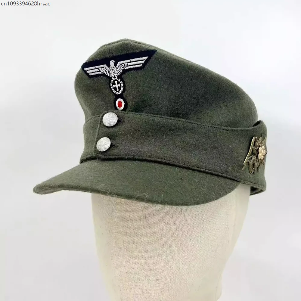 

German Edelweiss Hat Winter Cap Mountain Troops Green Vintage Officer Adult Military Hat Wonder Gifts
