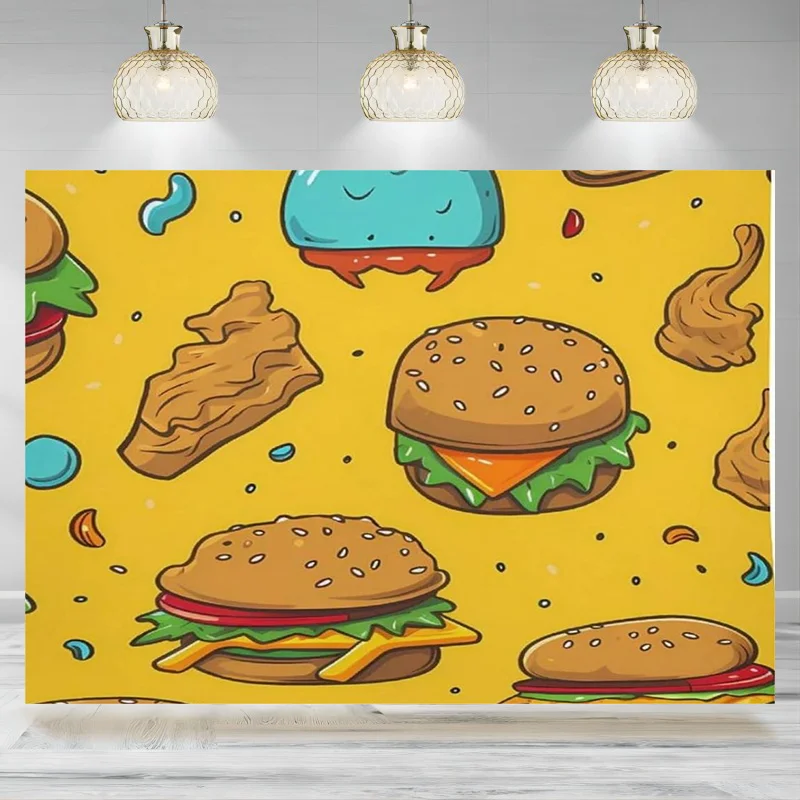 Delicious Hamburger Background Photo Backdrop Curtain Photography Family gathering Party Dining room Decoration