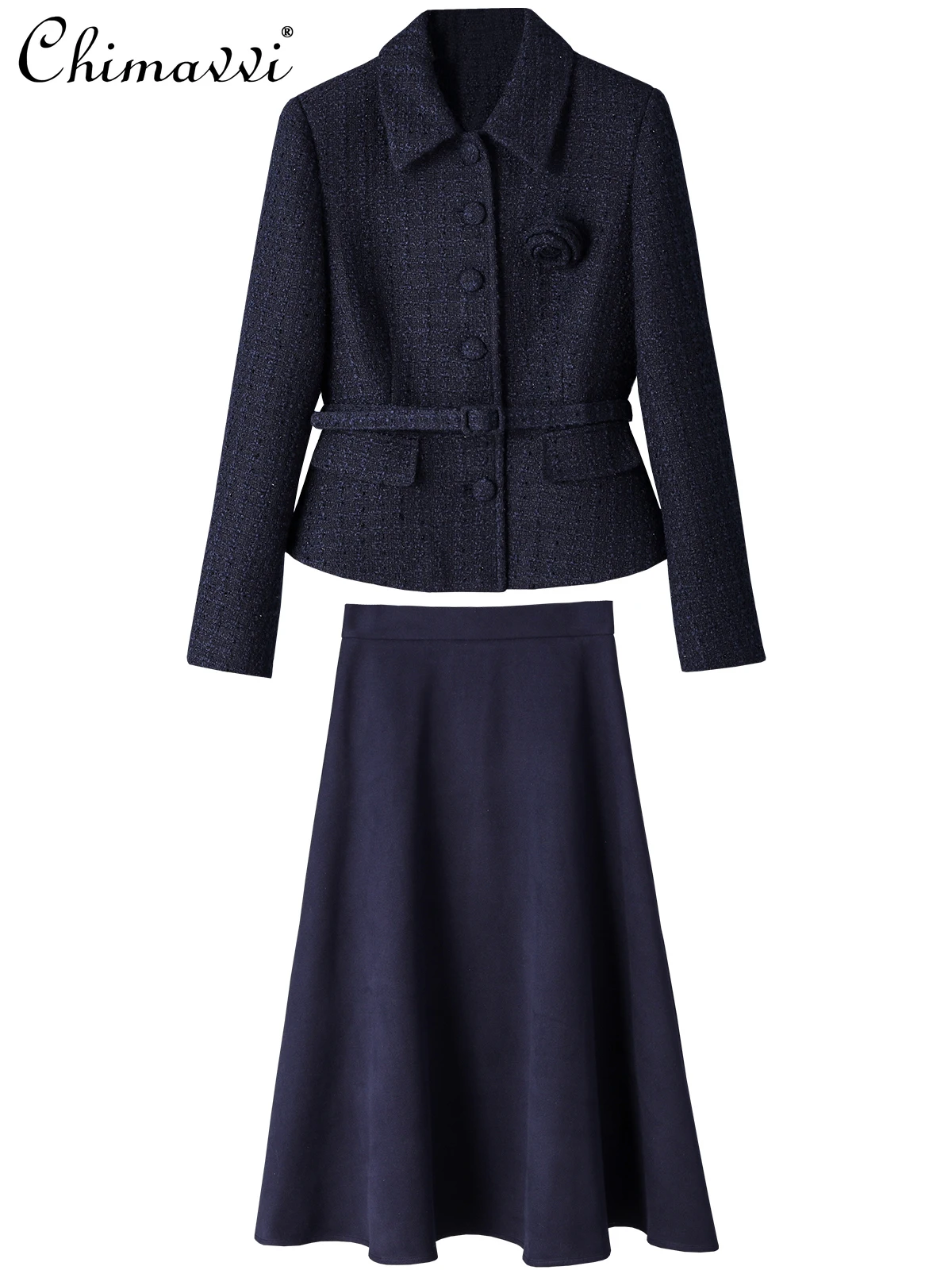 High-end OL Elegant Two-piece Set Autumn and Winter Fashion Long-sleeved Slim Jackets Coat High-waist Skirt Sets Women\'s Outfits
