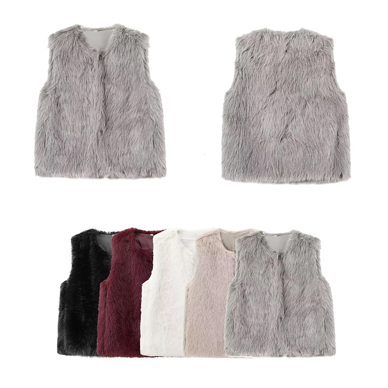 Guobioziy Women's Slim Fit Faux Fur Vest 2026 Fall/Winter New Casual Fashion Tassel Luxury Elite Daily High-Street Rock Style