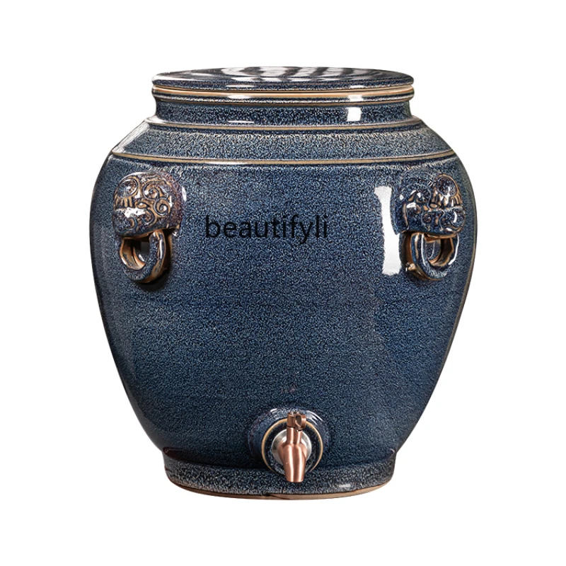 Jingdezhen Thickened Seal Ceramic Wine Jar Special Liquor Brewing Cylinder for Cellar Bottle & Can