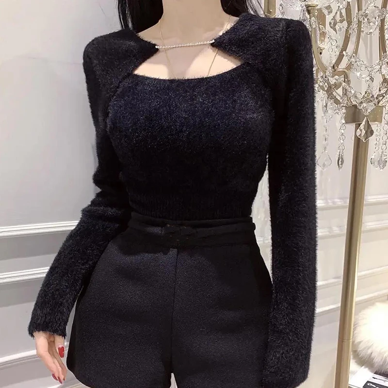 Autumn Winter Korean Style Clothes Soft Pullovers Sweater Women Long Sleeve Sexy Slim Knitted Crop Tops Female Sueters De Mujer