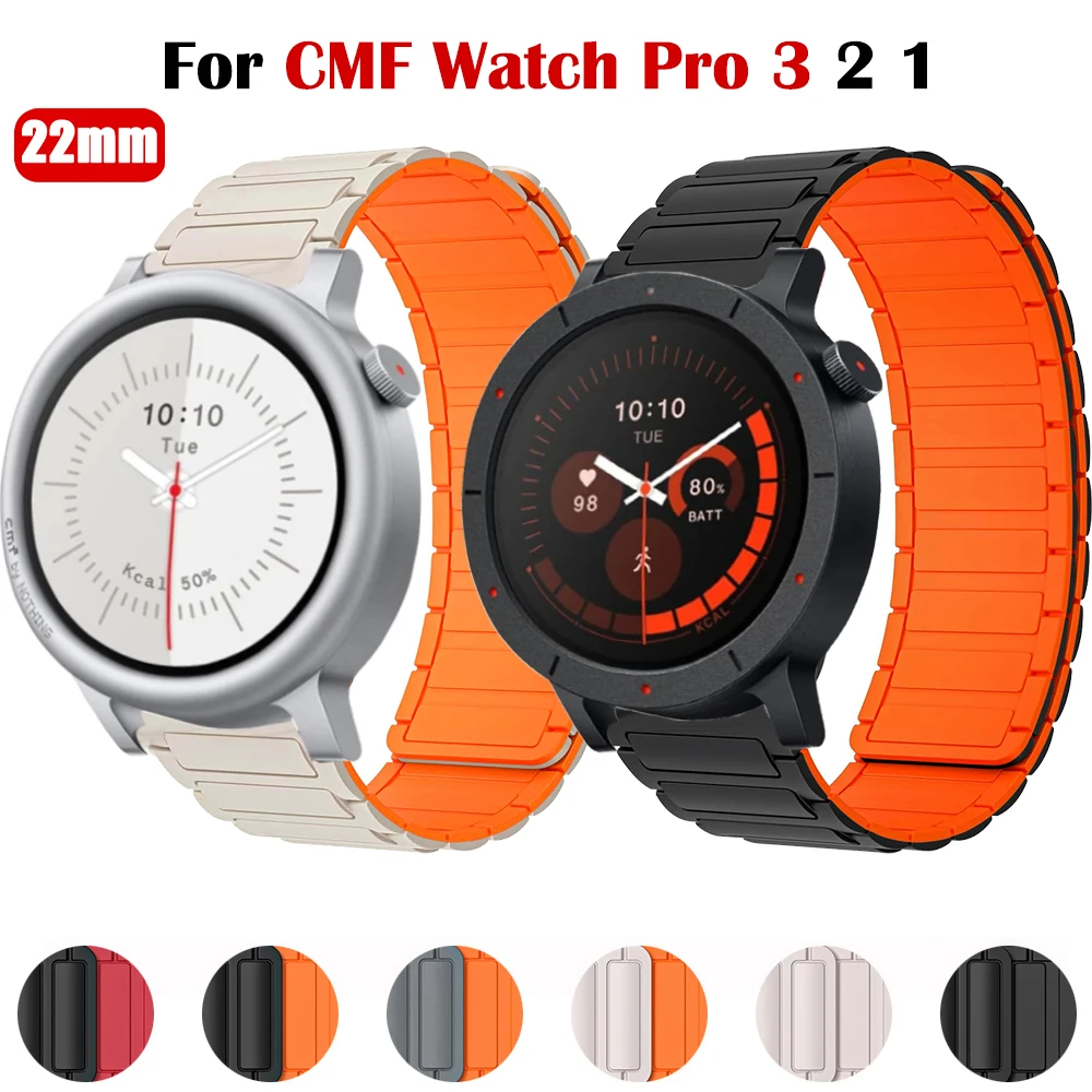 For CMF Watch 3 Pro Silicone Magnetic Replacement Strap Correa For CMF by Nothing Pro 3 2 1 Sports 22mm Wristband Accessories
