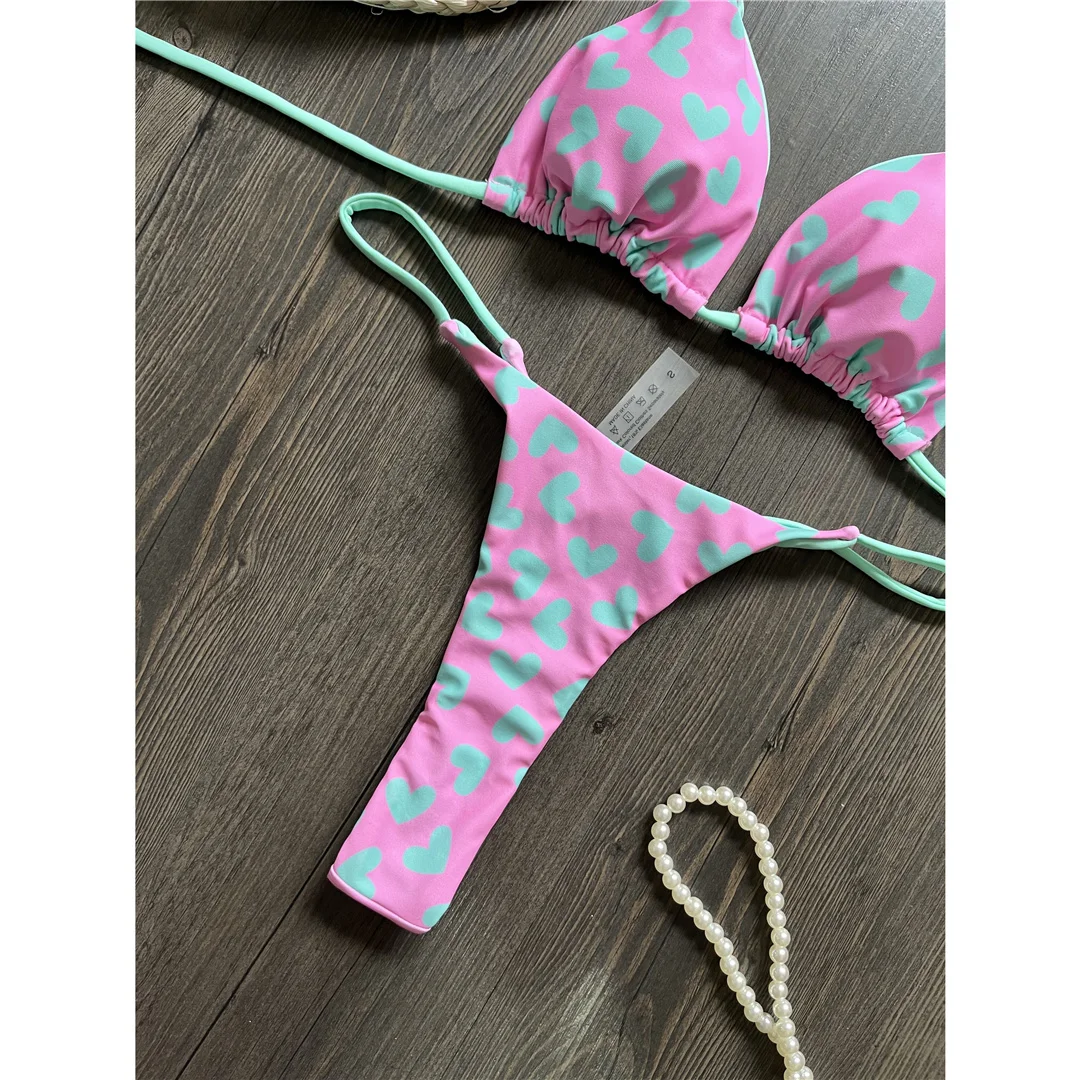 Love Printed Extreme Mini Micro Thong Bikini Damen Bademode Zweiteiliger Bikini Badeanzug Badebekleidung Schwimmen V5073 – Detail 16