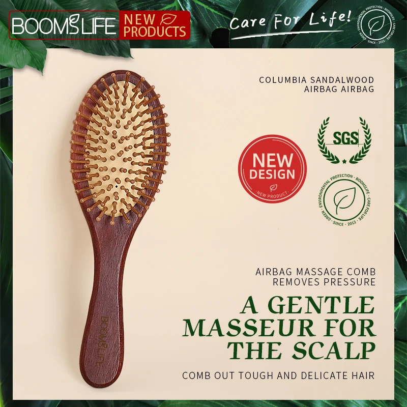 

BOOMSLIFE Щетка для волос из дубового дерева, женская расческа для массажа головы, деревянная расческа для волос с широкими зубьями, подушка безопасности, инструмент для улучшения выпадения волос, инструмент для кожи головы
