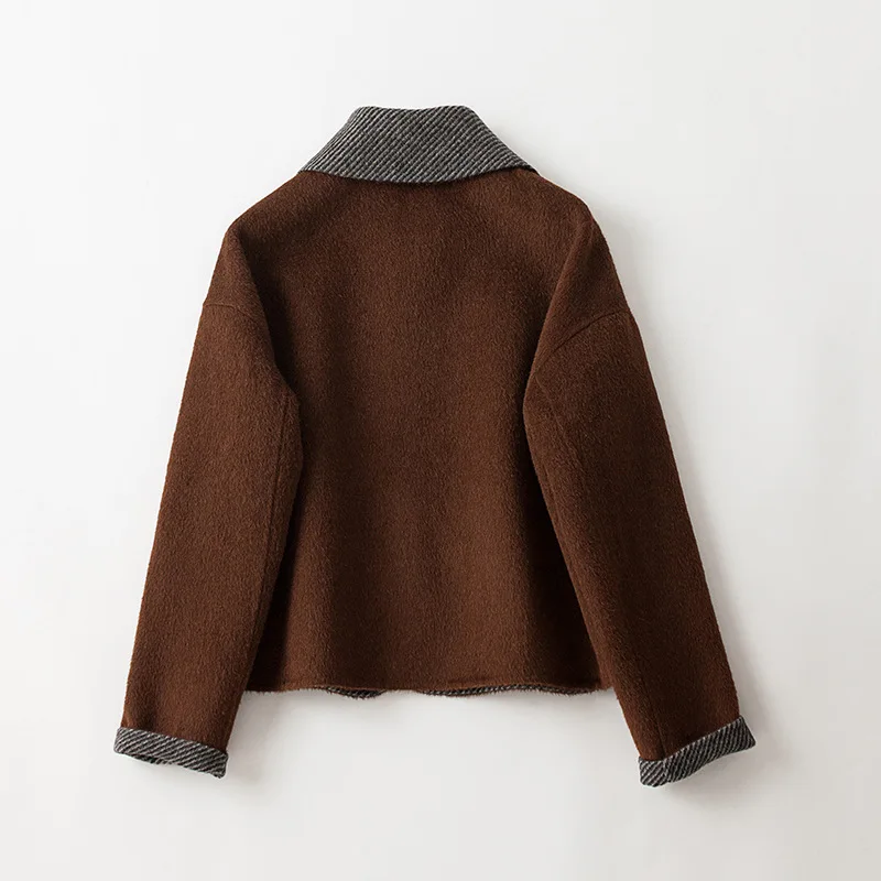 Double-sided cashmere coat solid color women's short casual temperament thin fashion woolen coat new in autumn and winter