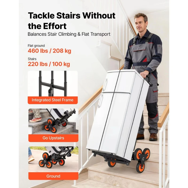 Heavy Duty Class 220 6 Wheels, Telescopic Handle Climber Class 220 Capacity, Folding Cart