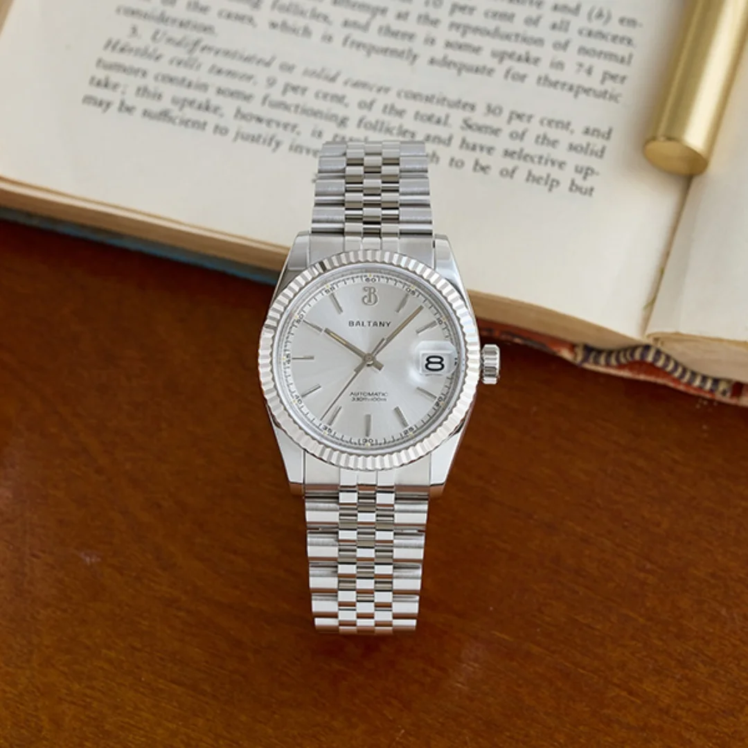 Baltany หรูหราชุดผู้ชายนาฬิกา Fluted Bezel Cyclops วันที่กันน้ํา 10Atm NH35 อัตโนมัตินาฬิกาข้อมือส่องสว่าง