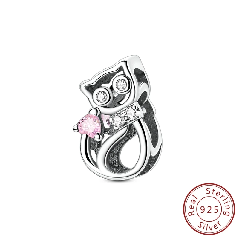

Cute 100% 925 Sterling Silver Line Cat Dangle Charm Fits Bracelet For DIY Women Jewelry Accessories