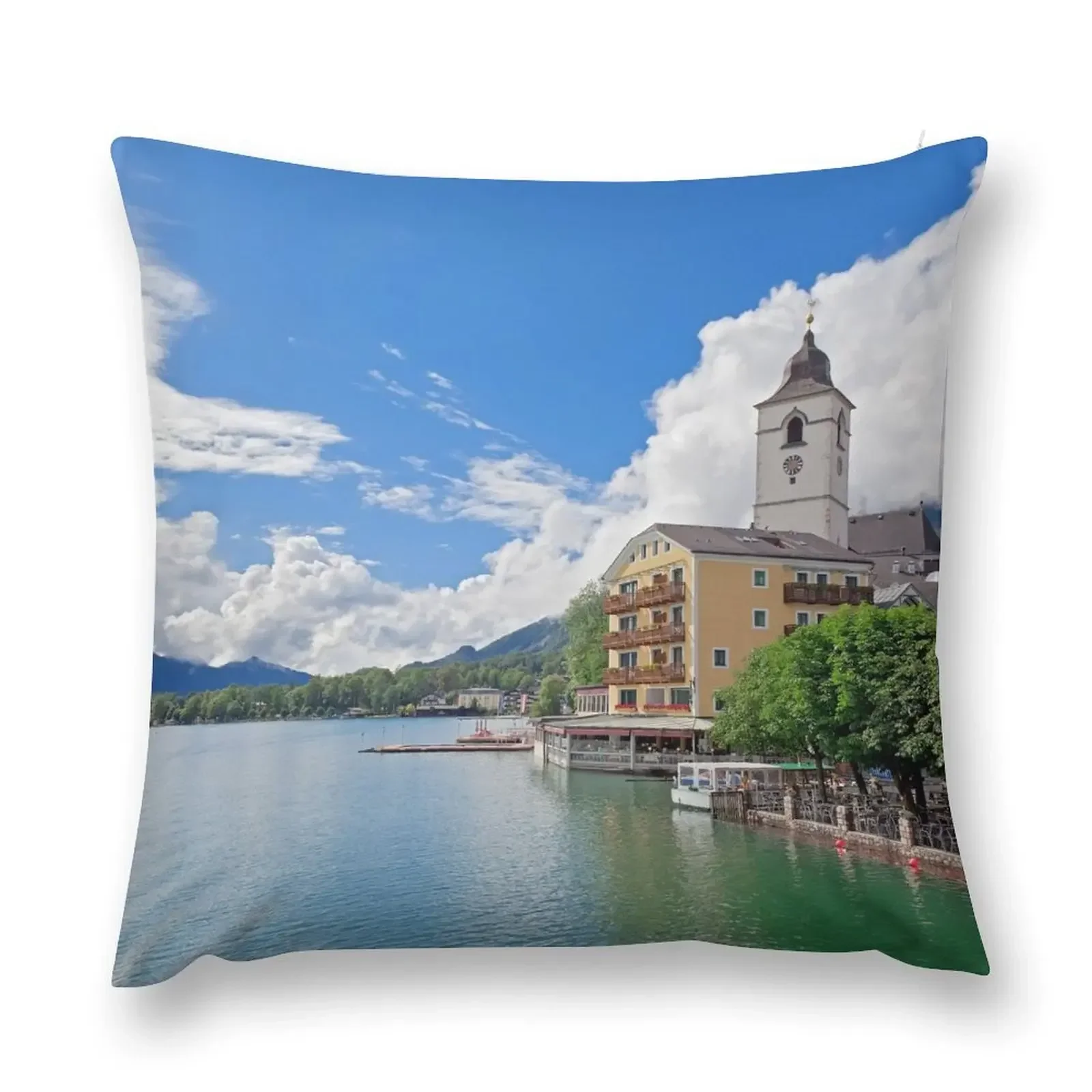 The beautiful village St. Wolfgang on the lake Wolfgangsee Austria Throw Pillow Sitting Cushion pillow