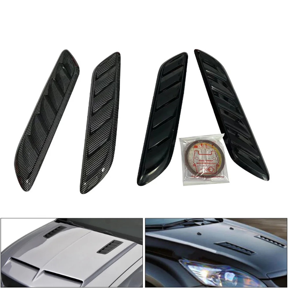 2PCS Car Universal Hood ABS Cooling Vents Body Sticker Carbon Fiber Style Hood Vents Car Modification Exterior Trim Accessories