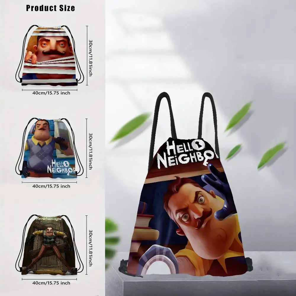 لعبة الرعب الشعبية Hello N-Neighbor 1 قطعة حقيبة ظهر برباط، حقيبة ظهر برباط قابلة للتعديل، حقيبة تخزين #3