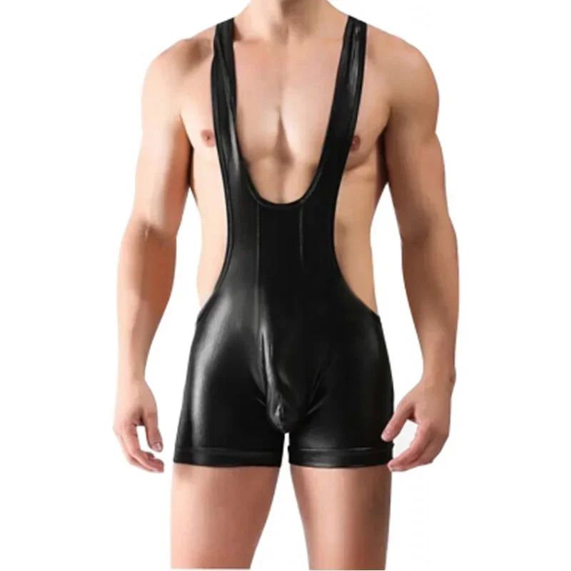 

Men Vest Leather Bodysuits Latex Bodysuit Mens Full Body Leotard Long Sleeves Unitard Faux Leather Bodysuit