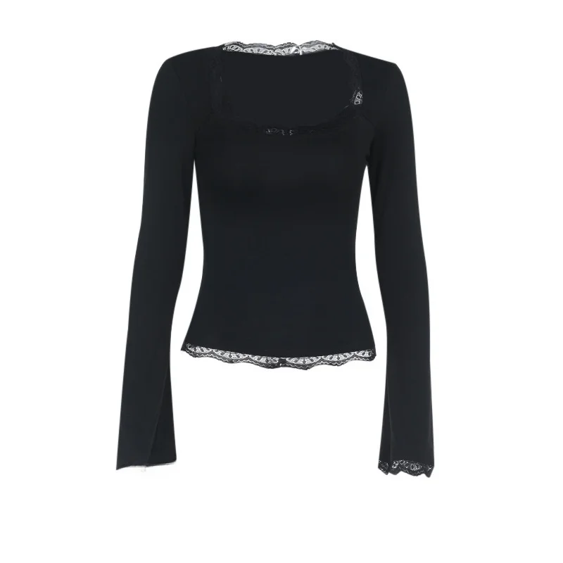 2025년 봄 여름 여성용 슬림핏 긴팔 레이스 트리밍 탑, 다용도 우아하고 섹시한 중국풍 블라우스