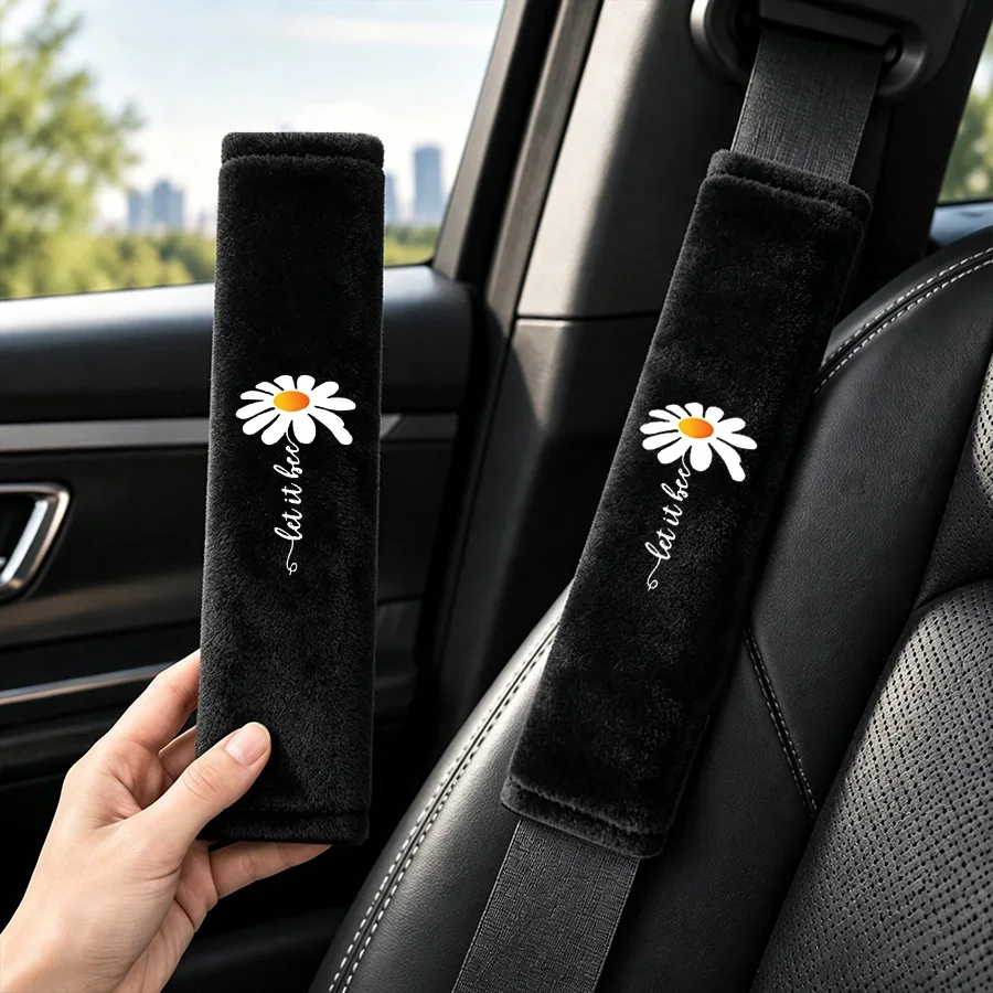 2 Pack Daisy Seat Belt Covers, Soft Plush Shoulder Pads, Fit for Car & Shoulder Bag, Car Interior Accessories