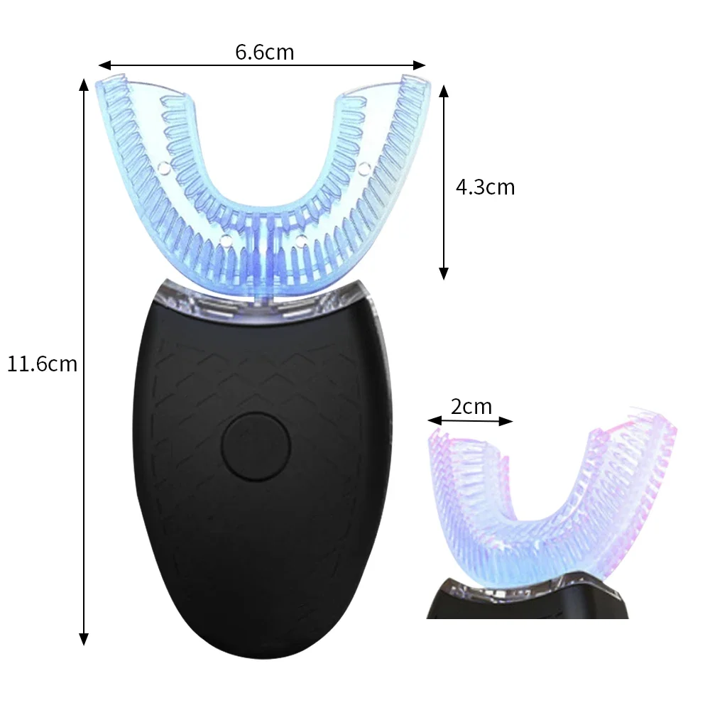 360 graden intelligente automatische sonische elektrische tandenborstel U Type 4 modi tandenborstel USB opladen tanden bleken blauw licht