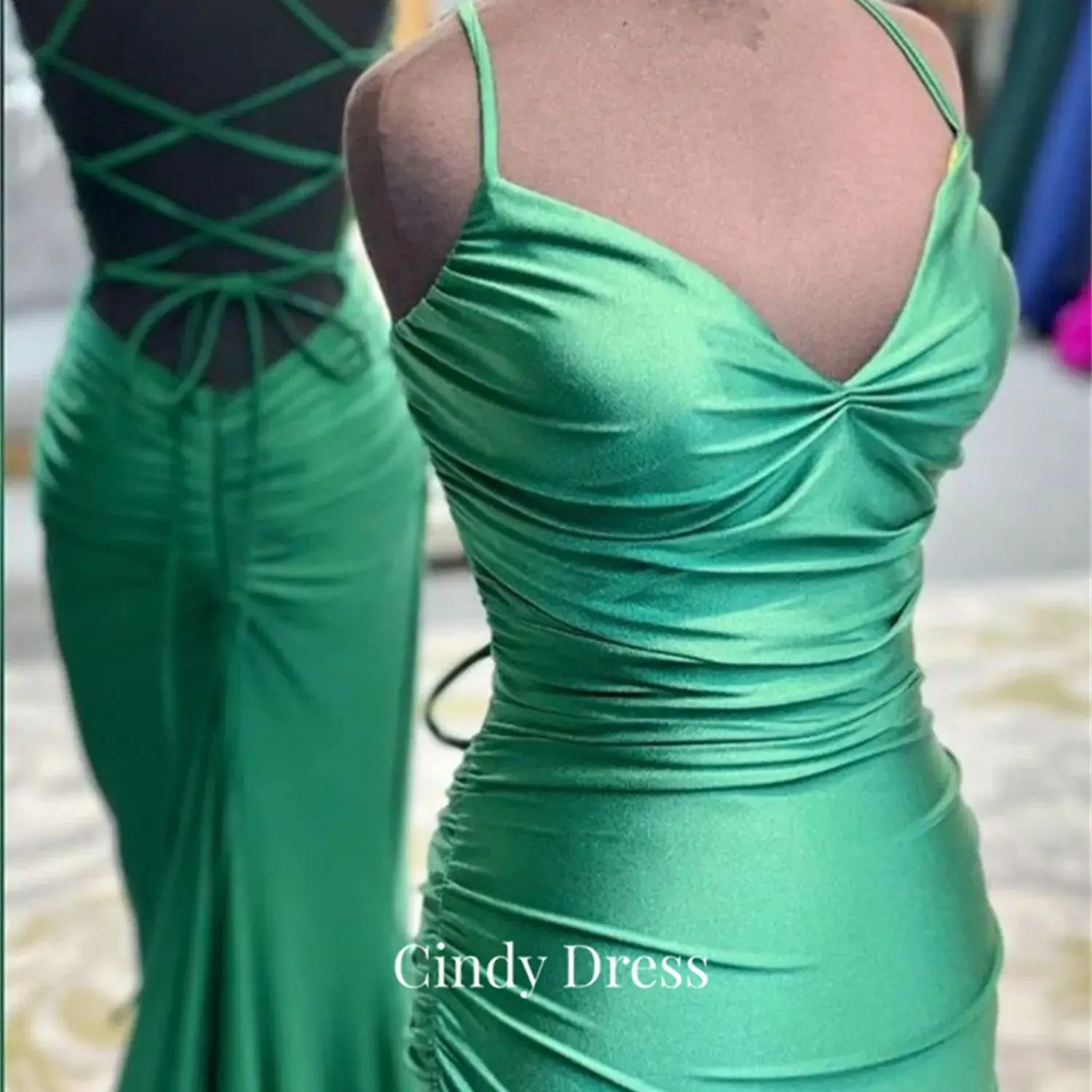 

Cindy Green Satin Mermaid Backless Gala Dress Long Wedding Party Elegant Gown Elly Dresses Evening Ladies Dubai Luxury Luxurious