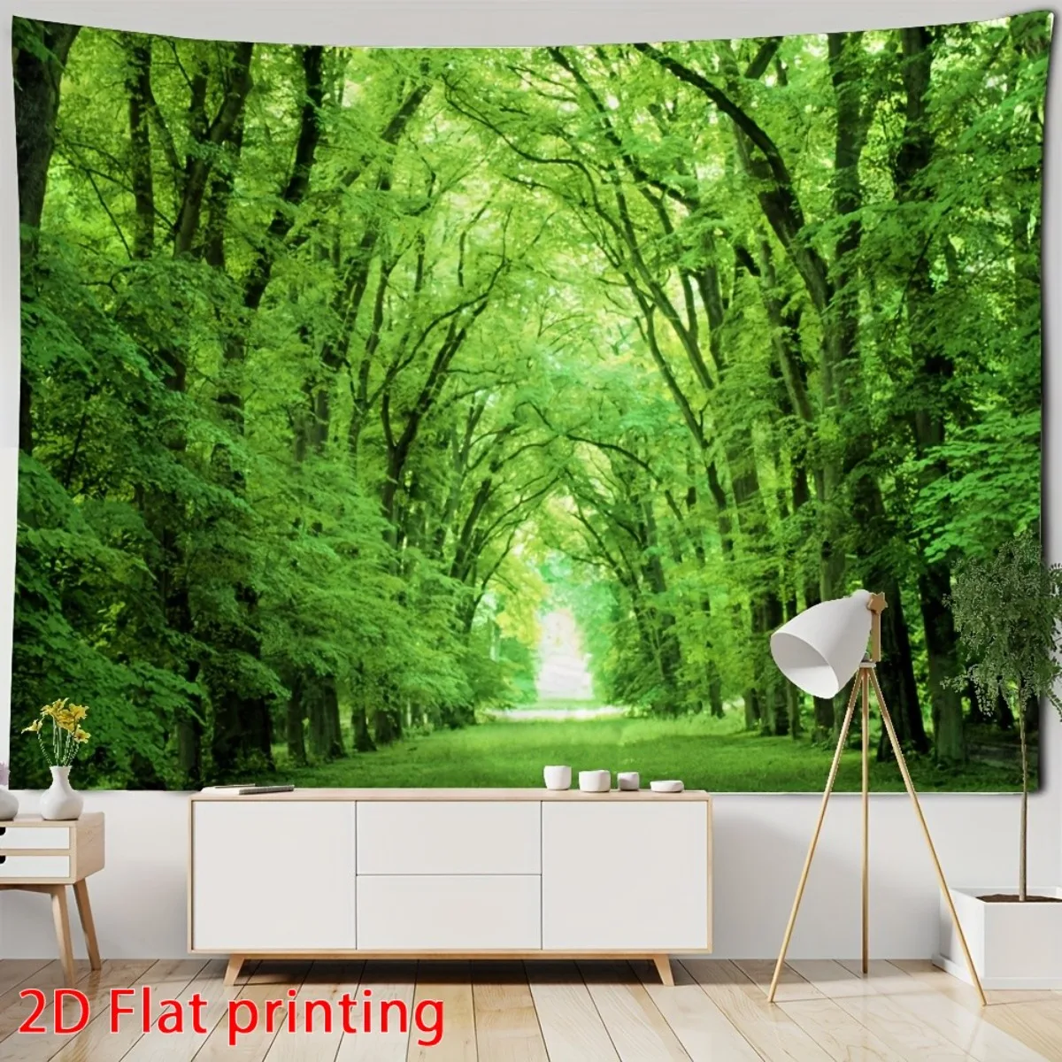 Green Forest Path Tapestry Wall Hanging,Fresh Spring Tree Tunnel Nature Landscape Art for Living Room Sofa Background Wall Decor