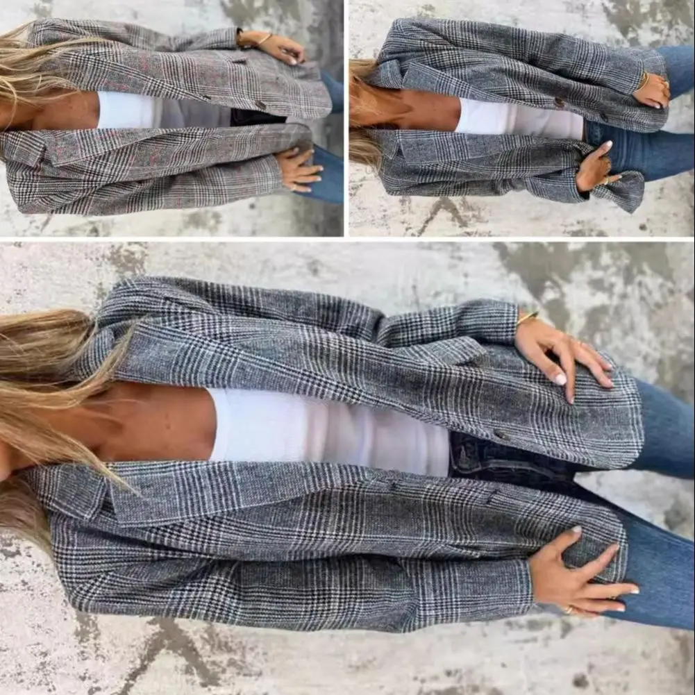 

Lapel Collar Jacket Autumn Winter Women Jacket Stylish Women's Plaid Jacket with Button Closure Lapel Collar Vintage for Fall