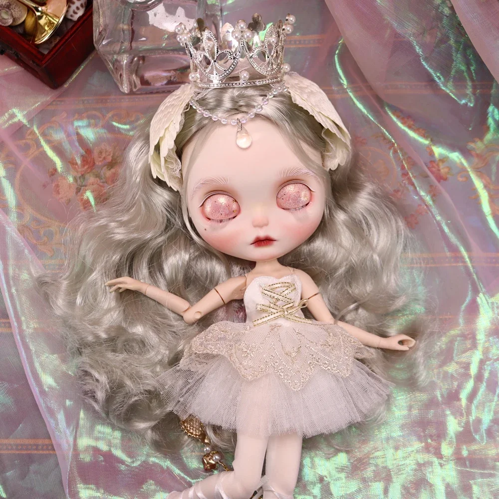 

ICY DBS Blyth Кукла Ярмарка Кожа Матовое Лицо Белый Лебединое Озеро Фея Эльф Ручная Роспись Макияж Балетное Платье 30 см Кукла Фестивальный Подарок