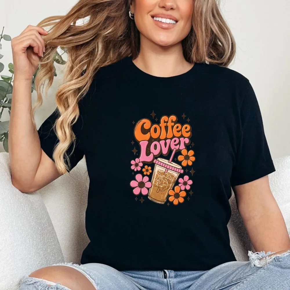 Retro Iced Coffee Tshirt Iced Coffee & Sunshine Lover Graphic Tops Beach Vacation Casual Apparel Summer Unisex Cotton Casual Tee