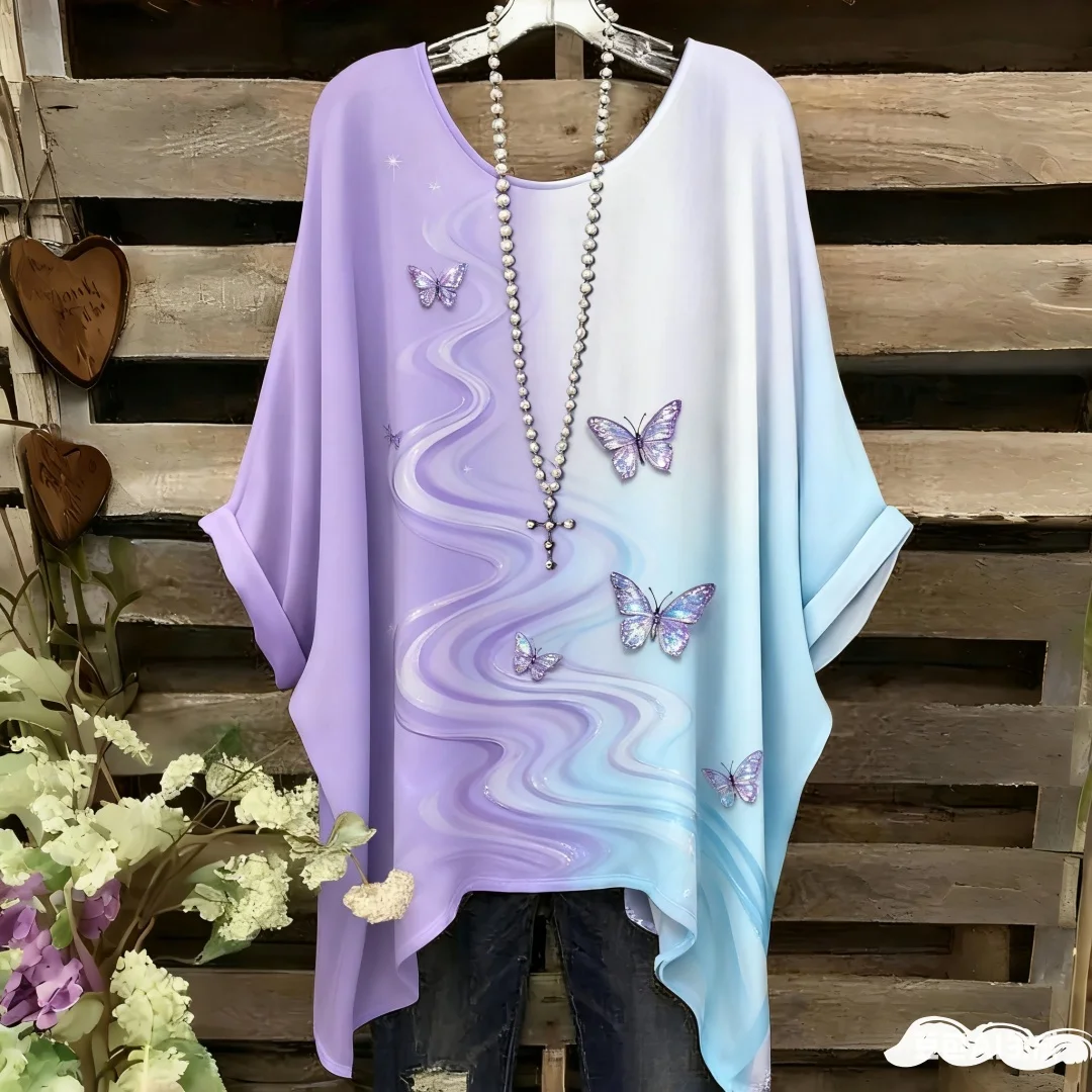 

Женская элегантная богемная двухцветная футболка с принтом сердца и цветов с бабочкой. Женская одежда. Тенденция 202. Футболки с графикой.