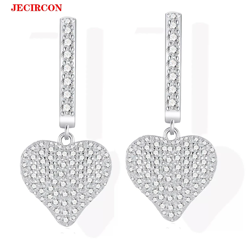 

Серьги-гвоздики JECIRCON с блестящим муассанитом, стерлинговое серебро S925, персиковое сердце, трехмерный японский и корейский сладкий стиль