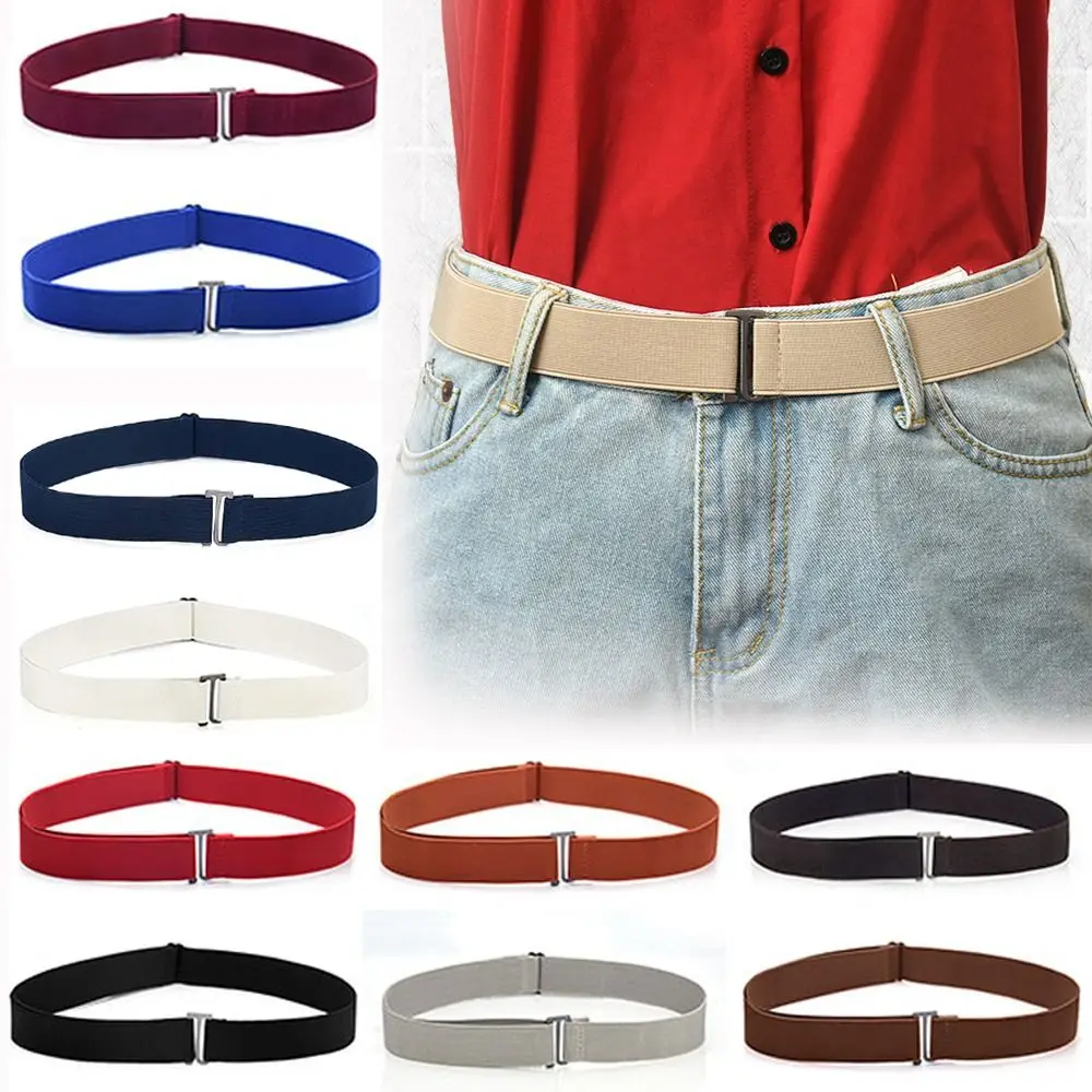 Adjustable Size Flat Buckle Elastic Waist Belt Jeans Pant Belt Women Belt No Show Stretch Belt Invisible Belt Slim Elastic Band