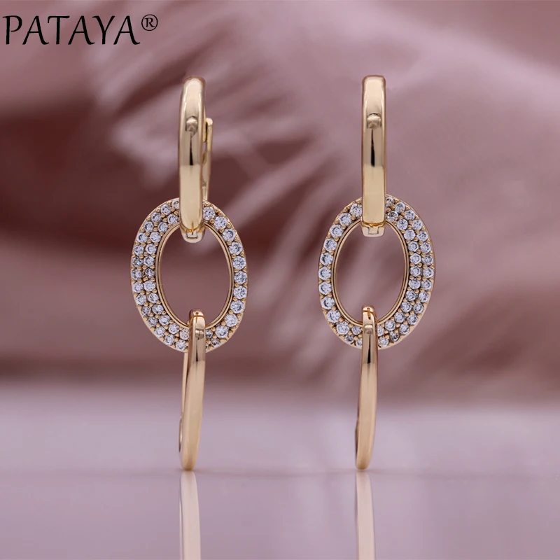 PATAYA Sparking Micro-set Natural Zircon Earrings for Women 585 Rose Gold Color Elegant Jewelry Daily Multifunctional Earrings