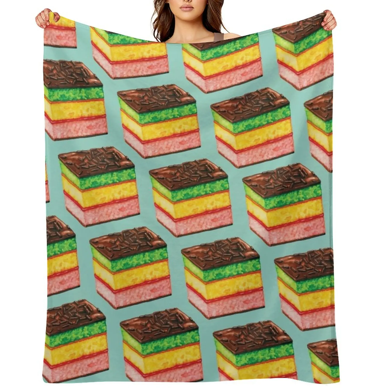 

Italian Rainbow Cookie Pattern - Blue Throw Blanket Large Plaid on the sofa Moving Blankets