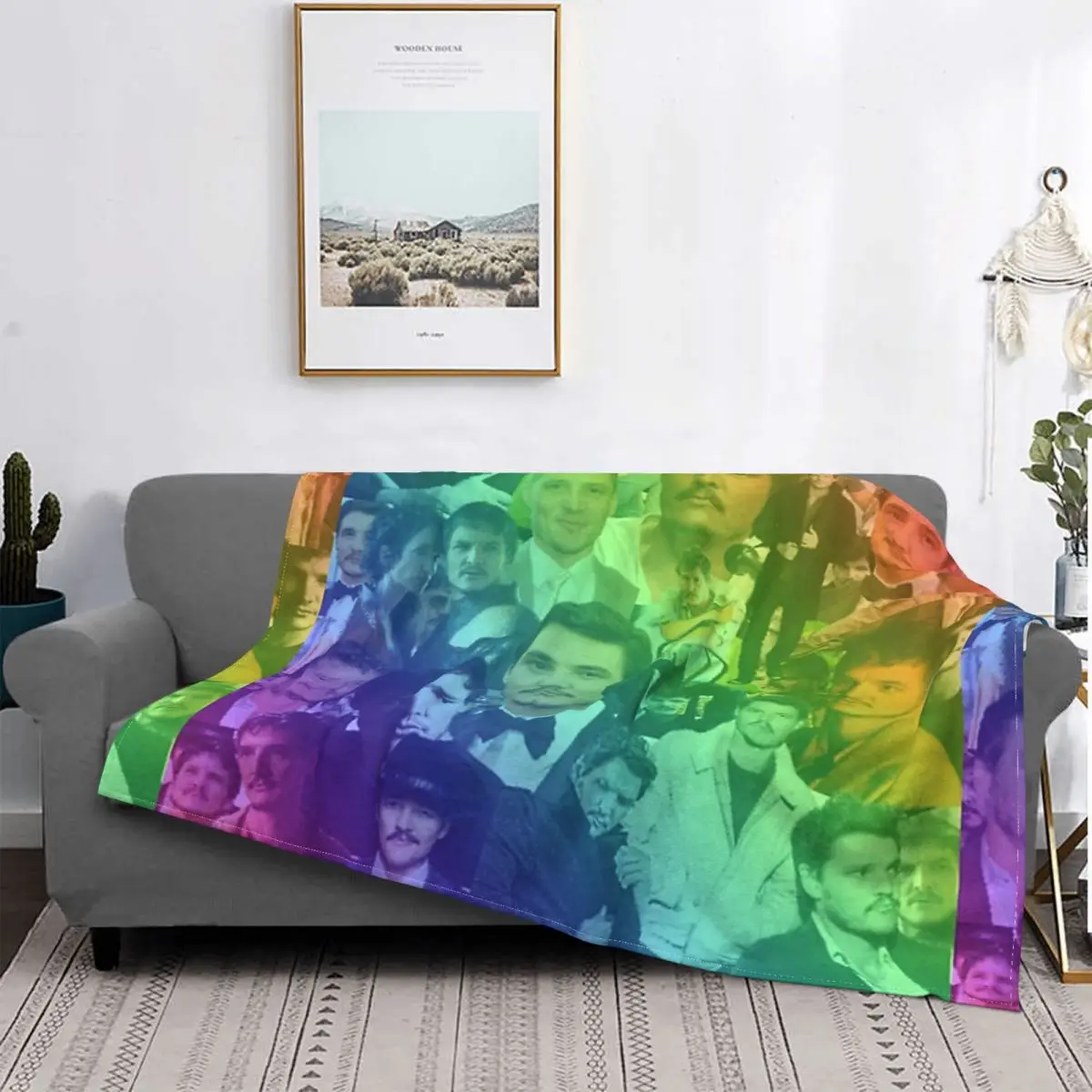 Meilleur Acteur De Groupe Blanket Fleece Flannel Super Ultra-Soft Pedro Pascal Rainbow Collage Throw Blankets For Sofa Bedspread