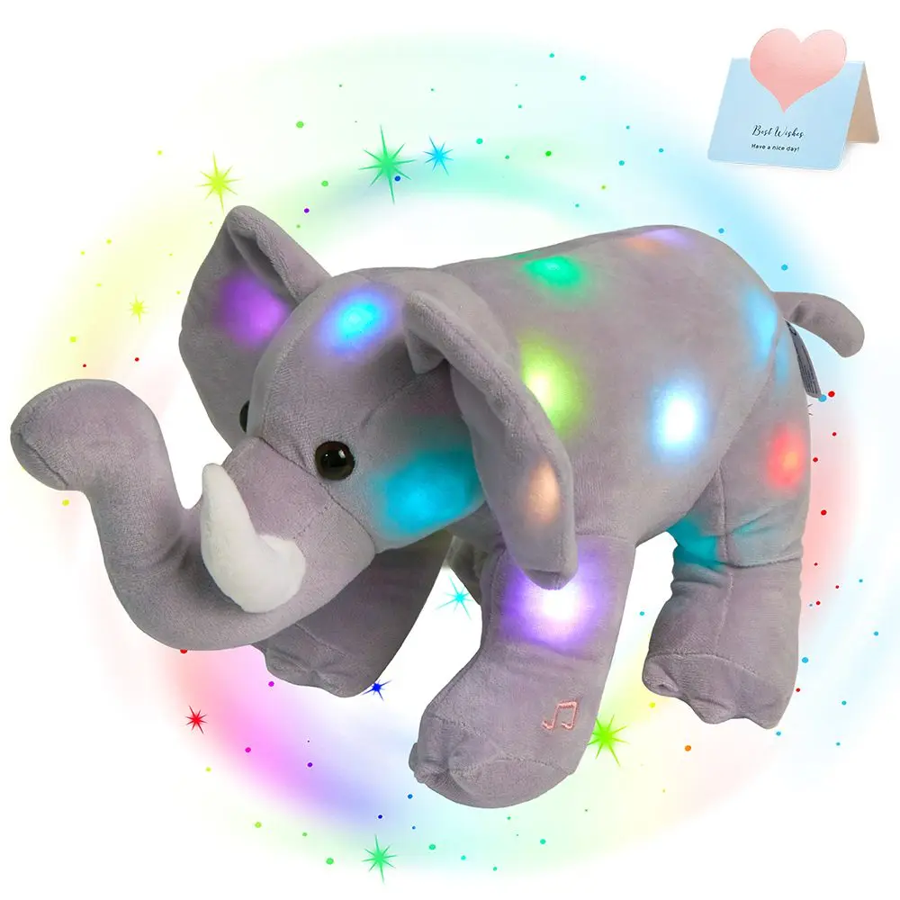 36cm Elephant Doll Toys Musical LED Light Soft Cute Stuffed Animals Toy Cute Gift for Girls Birthday Lullaby Luminous Home Decor