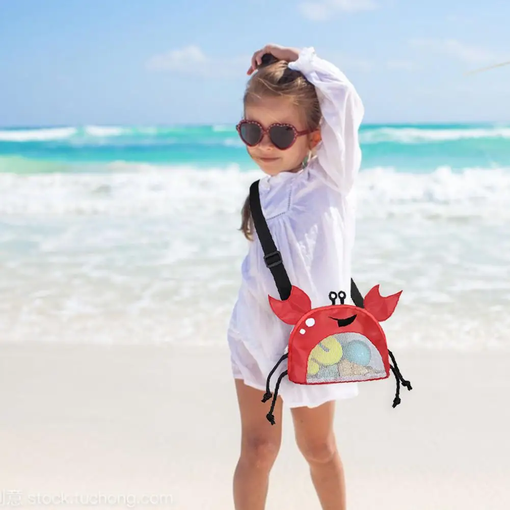 Beach Mesh Bag Cute Crab Shaped Shell Bags for Kids Beach Toys Clothes Storage Sundries Organizer Toys Collecting Storage Bags